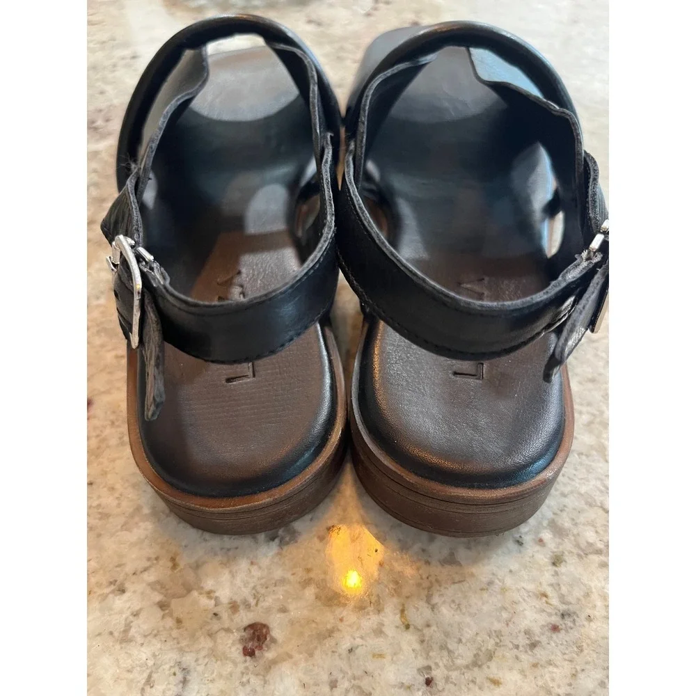 Lonza Bergen Black Leather Square Toe Slingback Sandals Women Size 39 EU